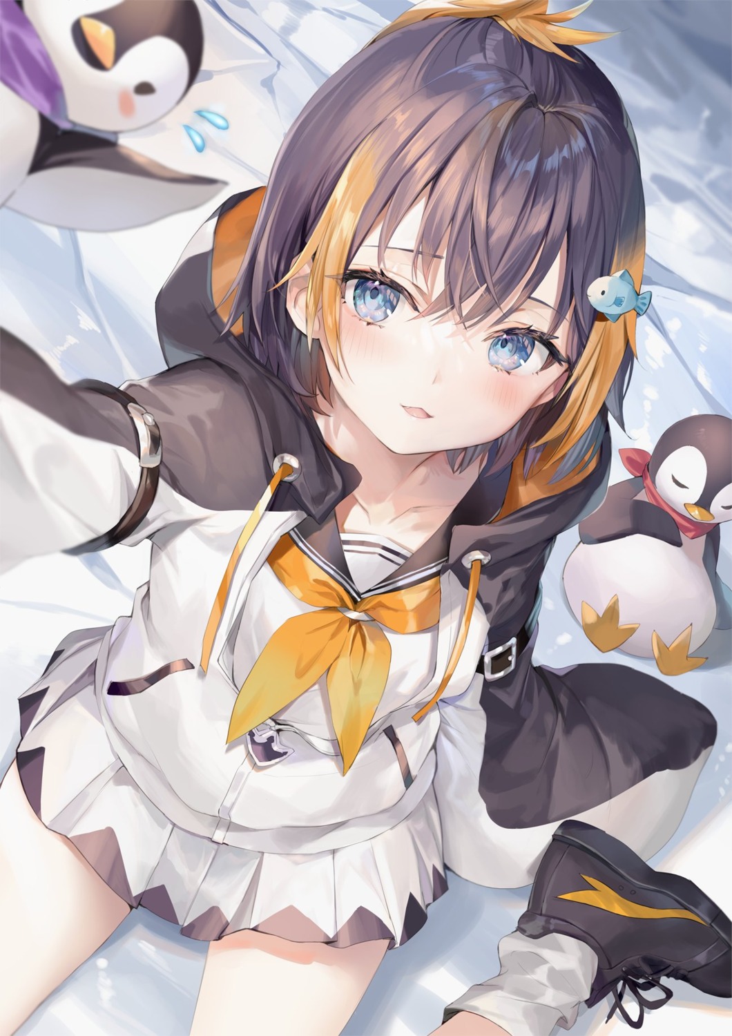 momoko_(momopoco) nijisanji nijisanji_en penguin petra_gurin seifuku selfie