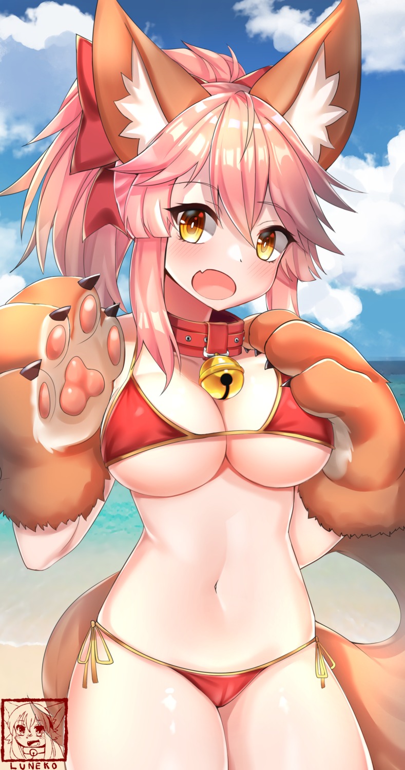 animal_ears bikini breast_hold cameltoe fate/grand_order kitsune neko_lu_(wofud453) swimsuits tail tamamo_cat