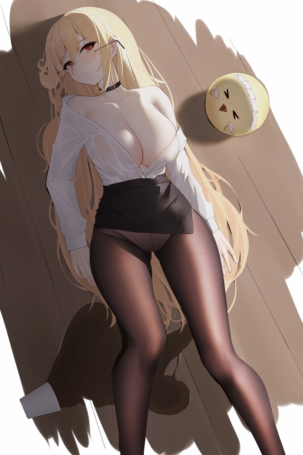 azur_lane dress_shirt implacable_(azur_lane) manjuu_(azur_lane) megane no_bra open_shirt pantsu pantyhose see_through skirt_lift zerotwenty_(020)