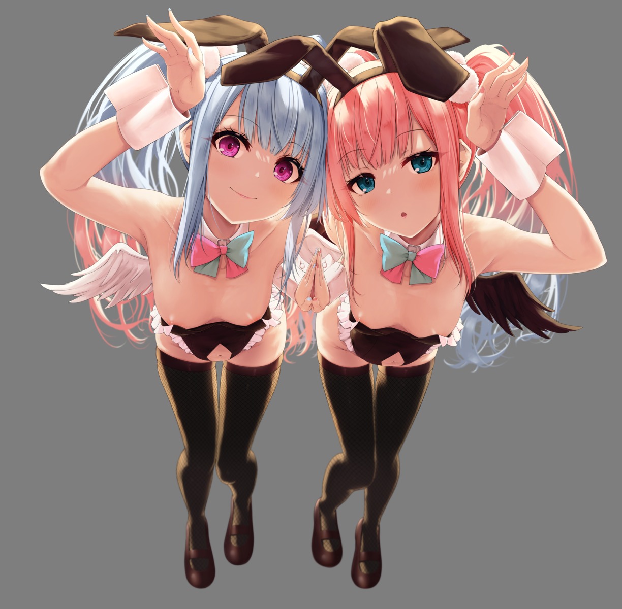 animal_ears areola bunny_ears bunny_girl fishnets no_bra suien thighhighs transparent_png wings