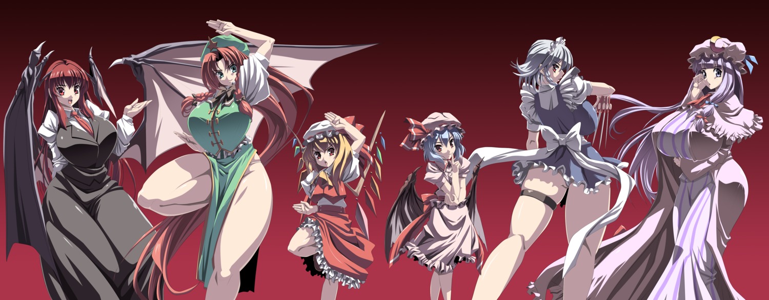 chinadress dress flandre_scarlet hong_meiling izayoi_sakuya kloah koakuma maid pantsu patchouli_knowledge remilia_scarlet touhou wings