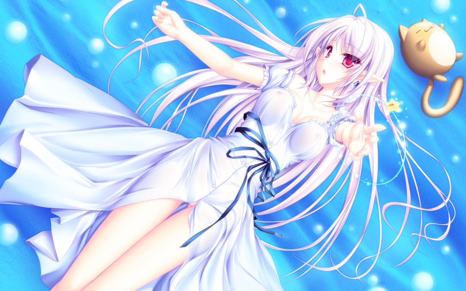 cleavage elf erect_nipples no_bra nopan pointy_ears suzu_(suzukaze_no_melt) suzukaze_no_melt tenmaso wallpaper wet_clothes whirlpool