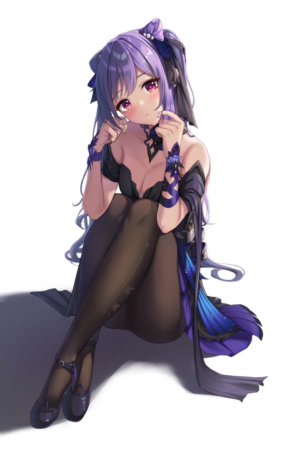 dress genshin_impact keqing no_bra pantyhose qoray7 skirt_lift