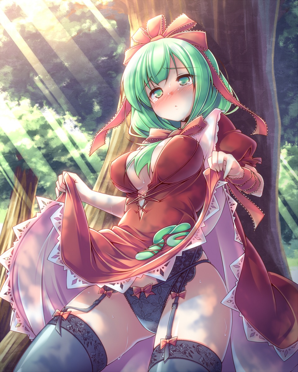 garter_belt kagiyama_hina kibushi pantsu skirt_lift stockings thighhighs touhou