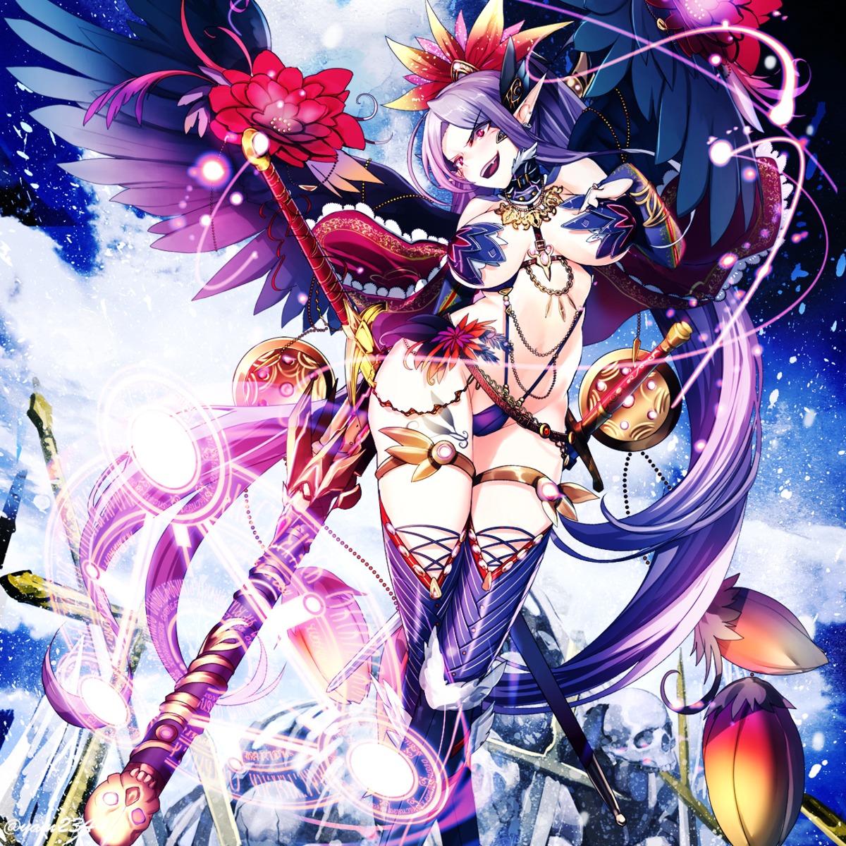 breasts cameltoe cleavage pasties pointy_ears sword thighhighs weapon wings yamacchi