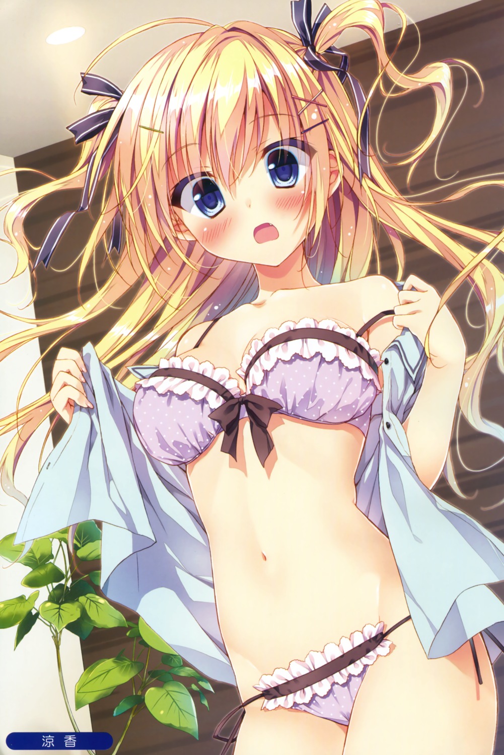 bra cameltoe open_shirt pantsu ryohka string_panties undressing