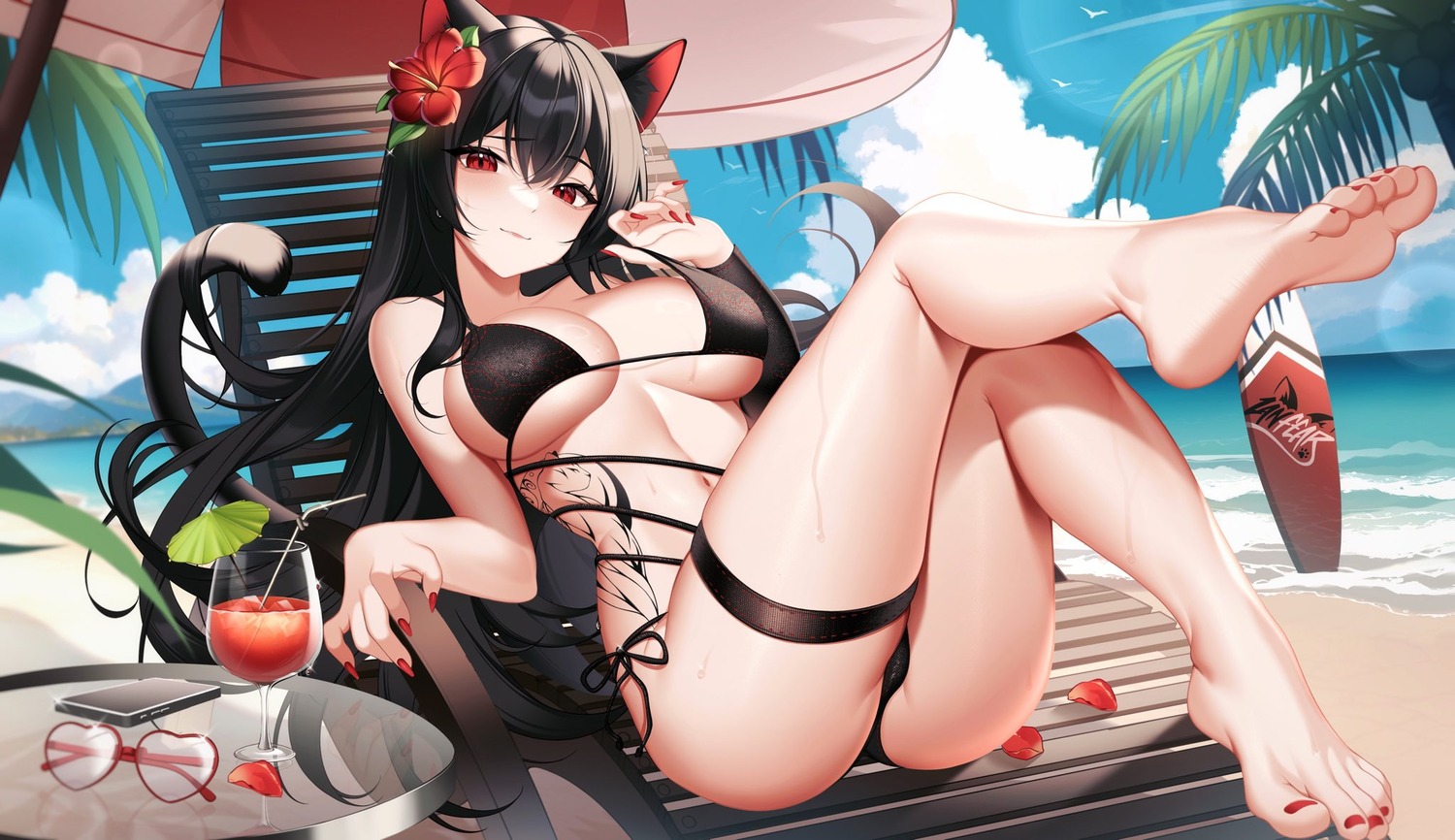 animal_ears bikini cameltoe feet garter kiyochii nekomimi swimsuits tail tattoo thong vrchat