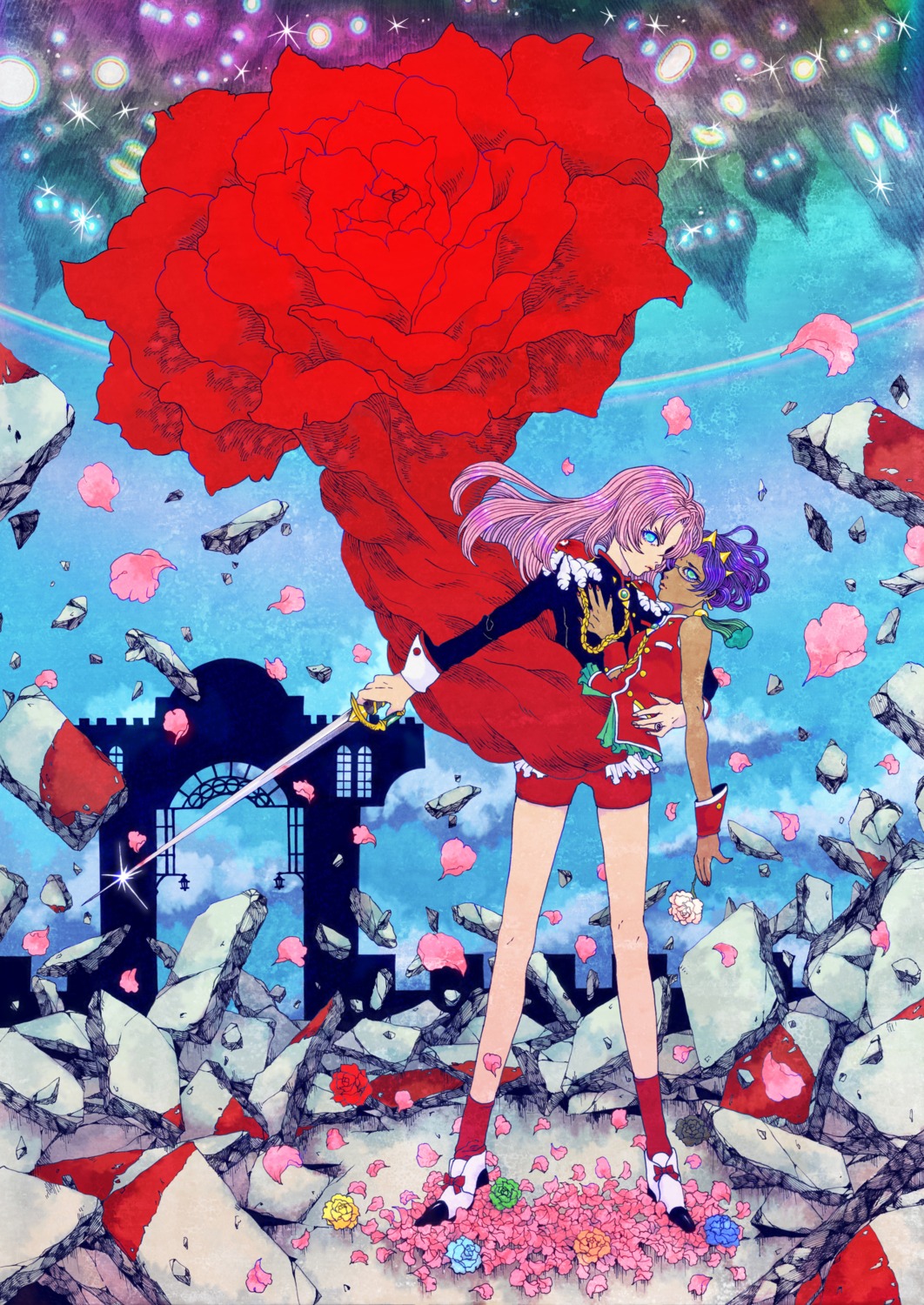 himemiya_anthy megane revolutionary_girl_utena rika_ezaki sword tenjou_utena