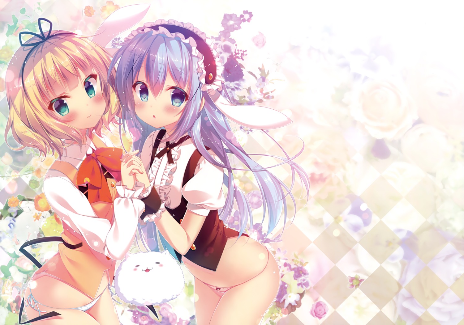 detexted fixed gochuumon_wa_usagi_desu_ka? hachimitsu_shoujo kafuu_chino kirima_sharo mitsumomo_mamu pantsu string_panties waitress