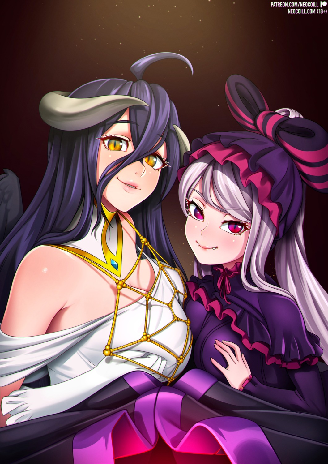 albedo_(overlord) breast_hold horns neocoill no_bra overlord shalltear_bloodfallen symmetrical_docking wings