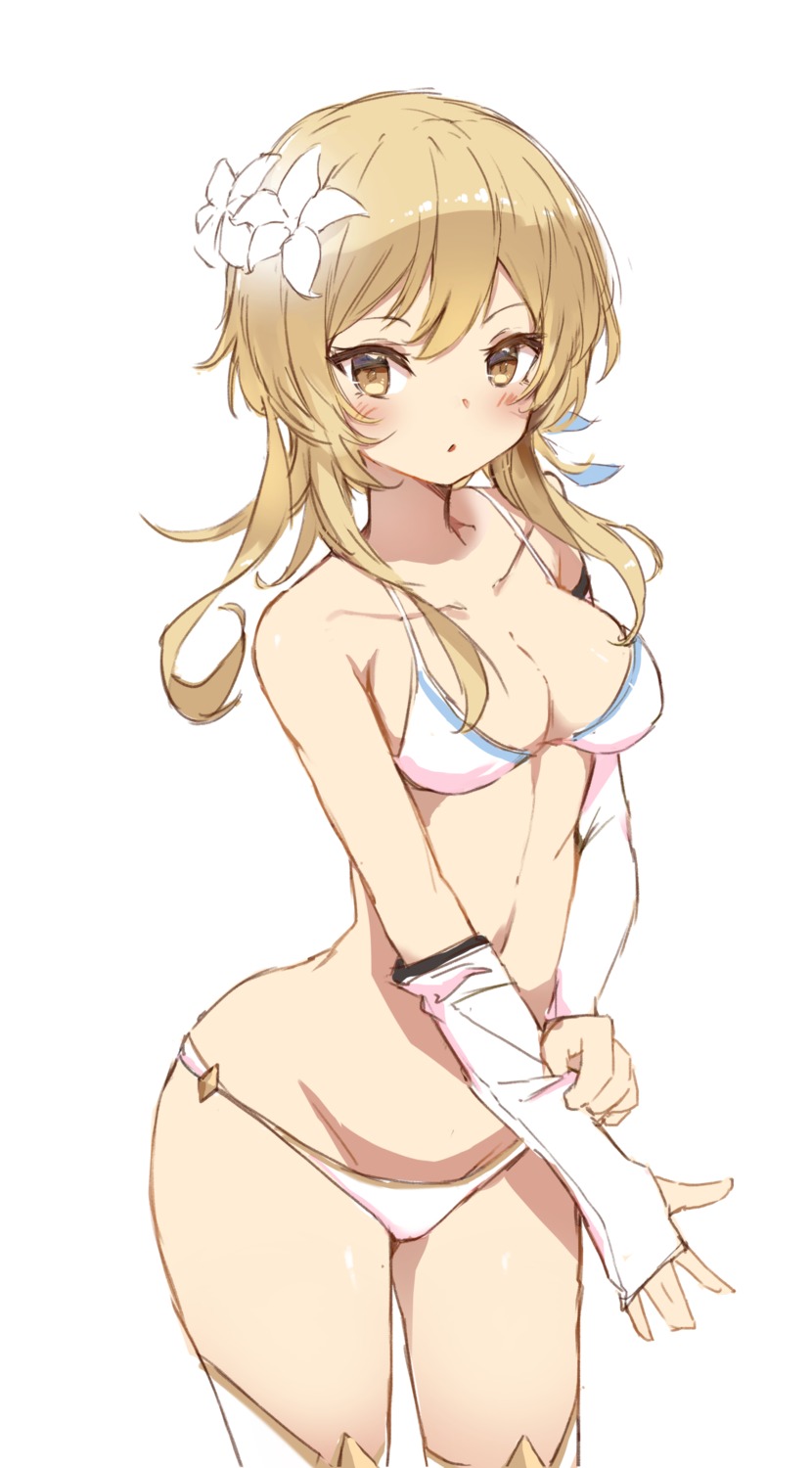 bikini genshin_impact lumine orobou sketch swimsuits thighhighs