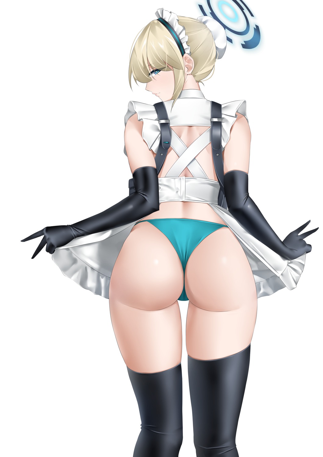 ass asuma_toki blue_archive cameltoe casperrin halo maid pantsu skirt_lift thighhighs thong