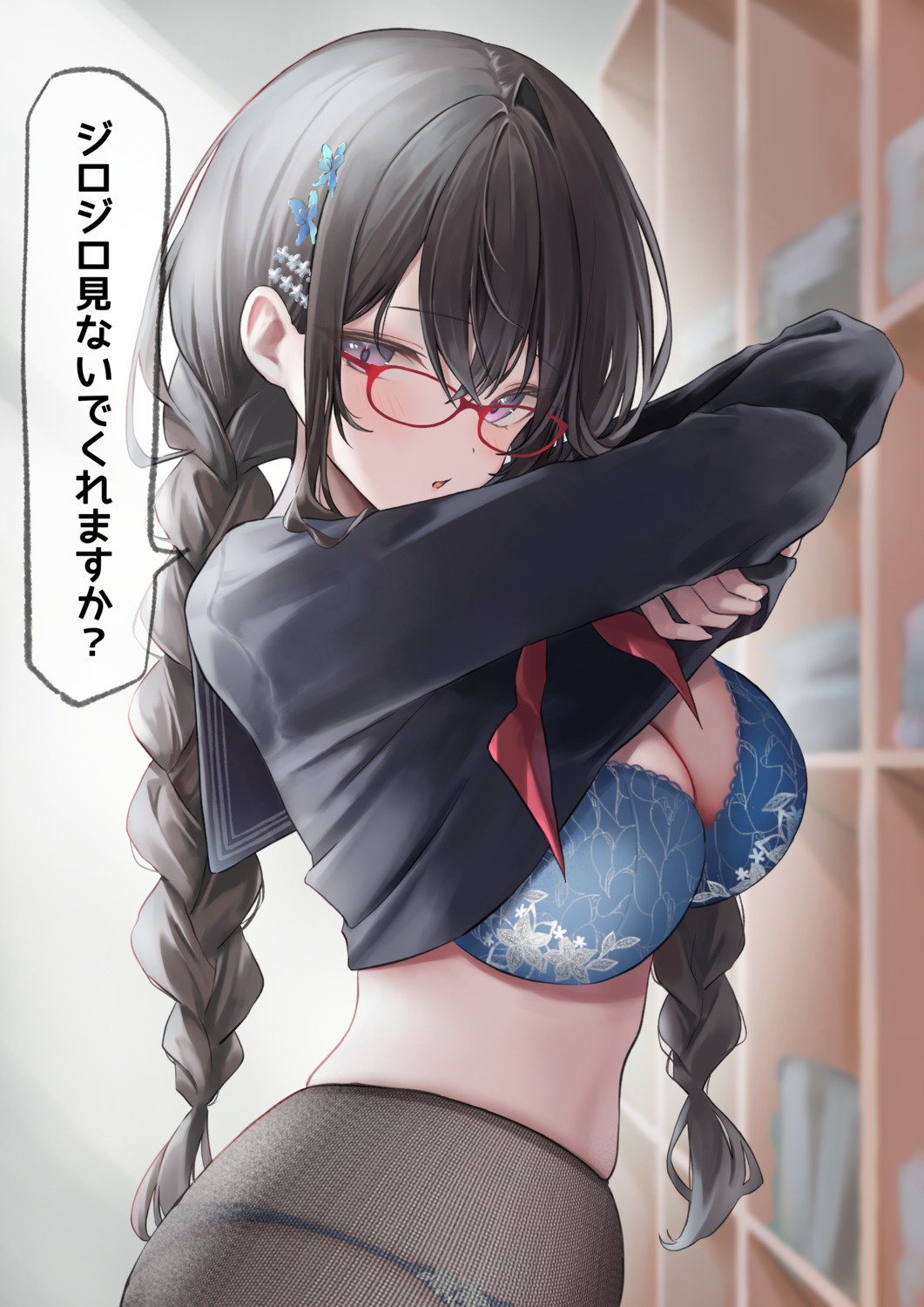 bra huziko32 megane pantsu pantyhose seifuku shirt_lift undressing