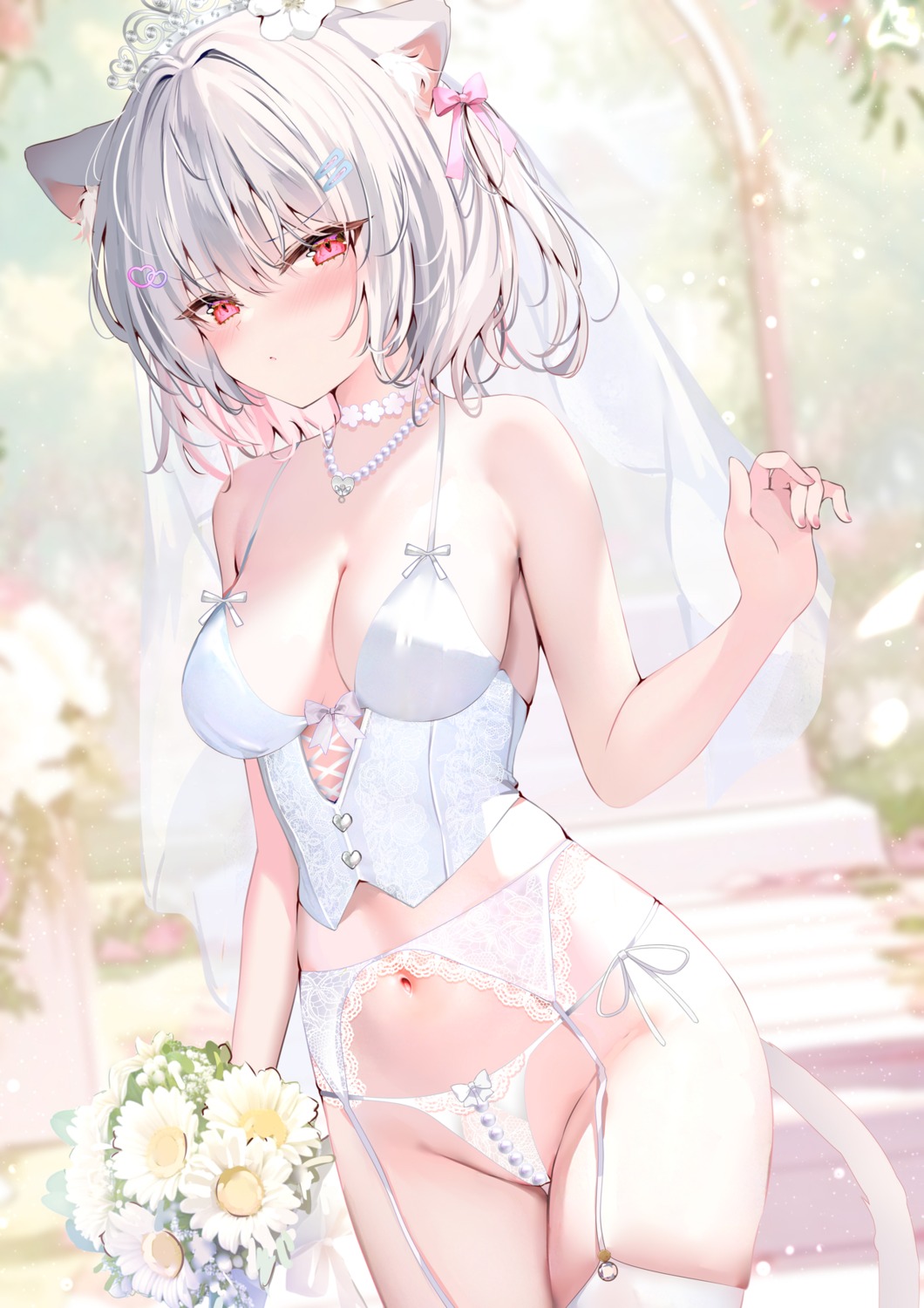 animal_ears bra corset garter_belt lingerie nekomimi pantsu pon stockings string_panties tail thighhighs thong