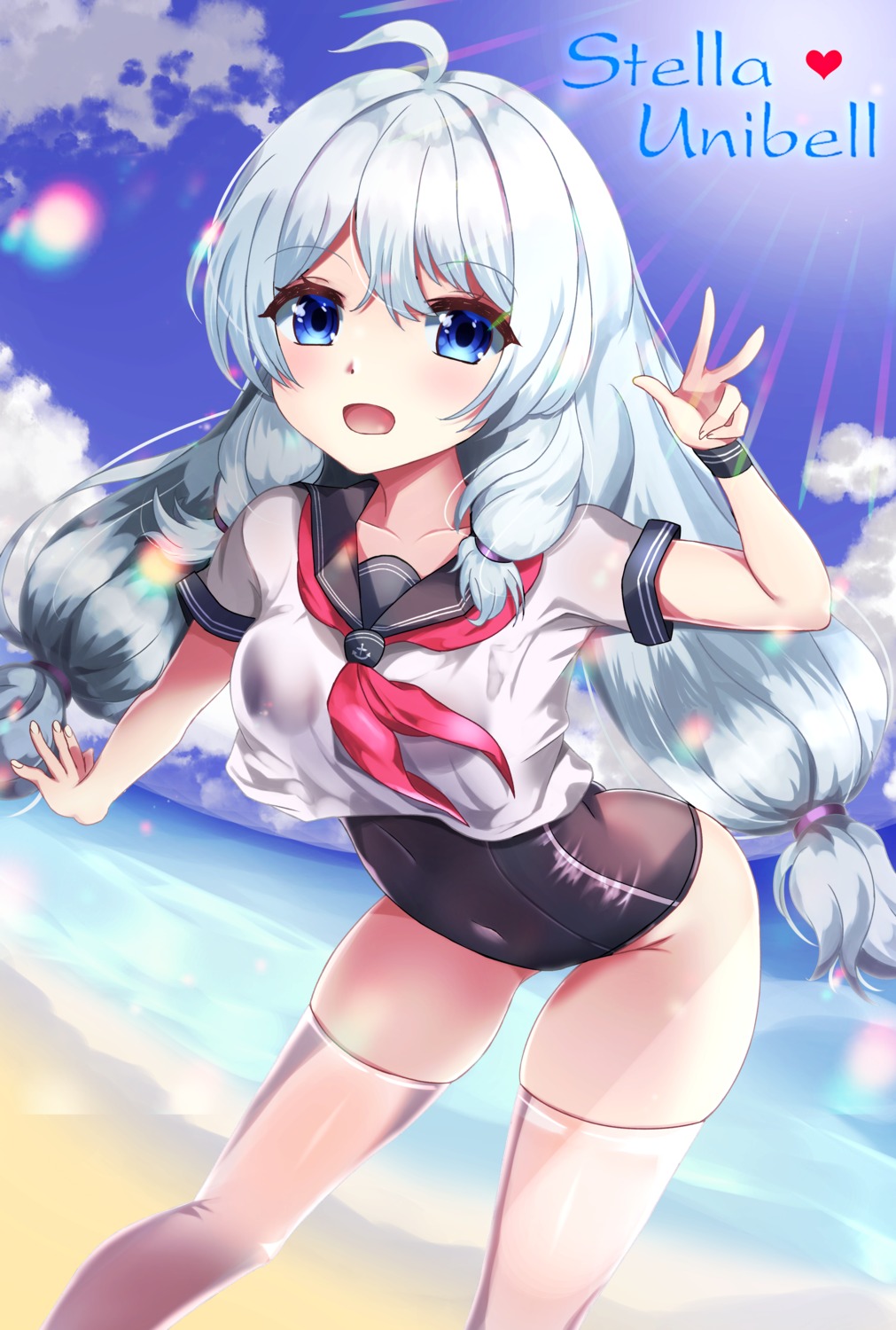 school_swimsuit see_through seifuku soul_worker stella_unibell swimsuits tagme thighhighs