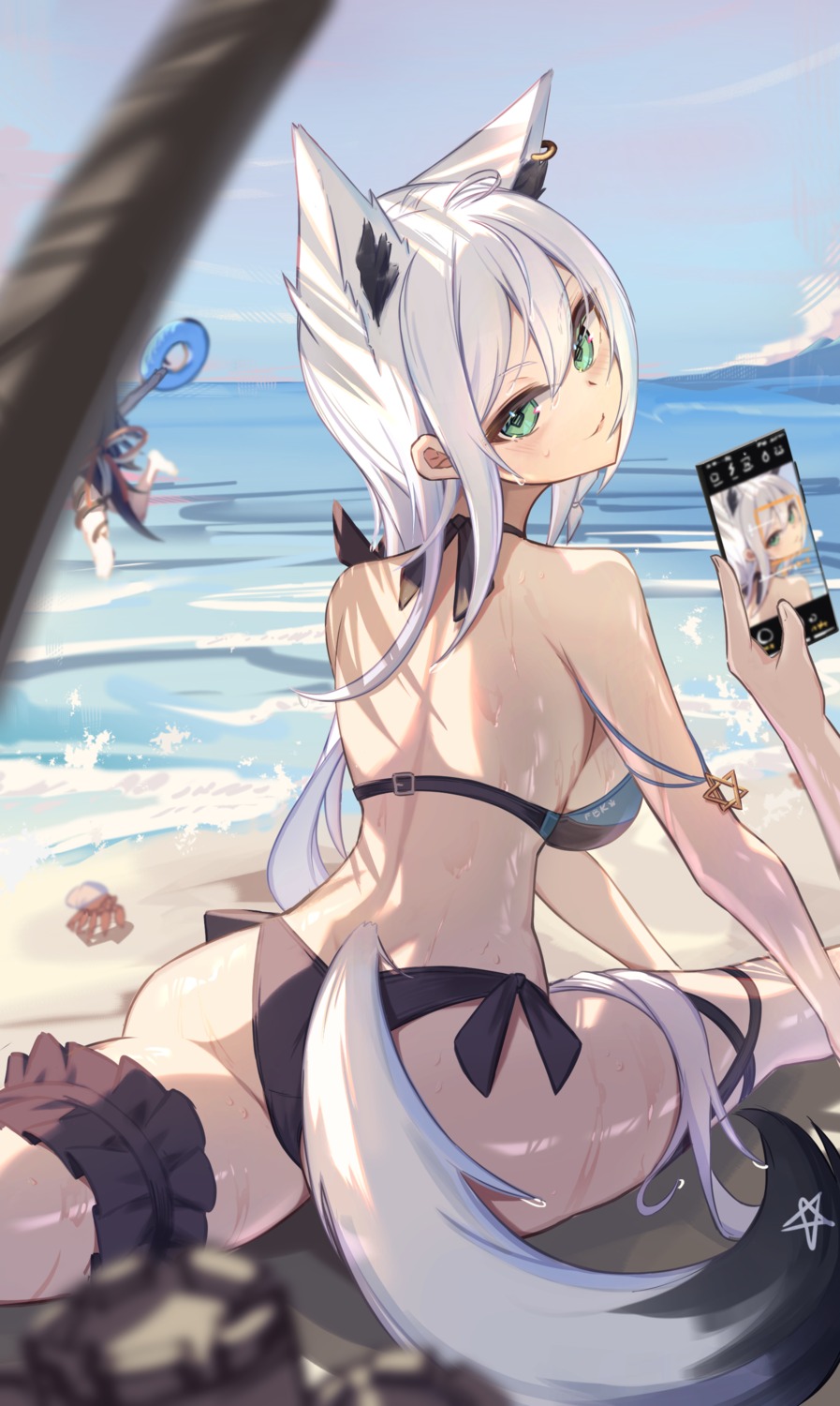 animal_ears ass bikini garter hololive hololive_gamers kitabana kitsune shirakami_fubuki swimsuits tail wet