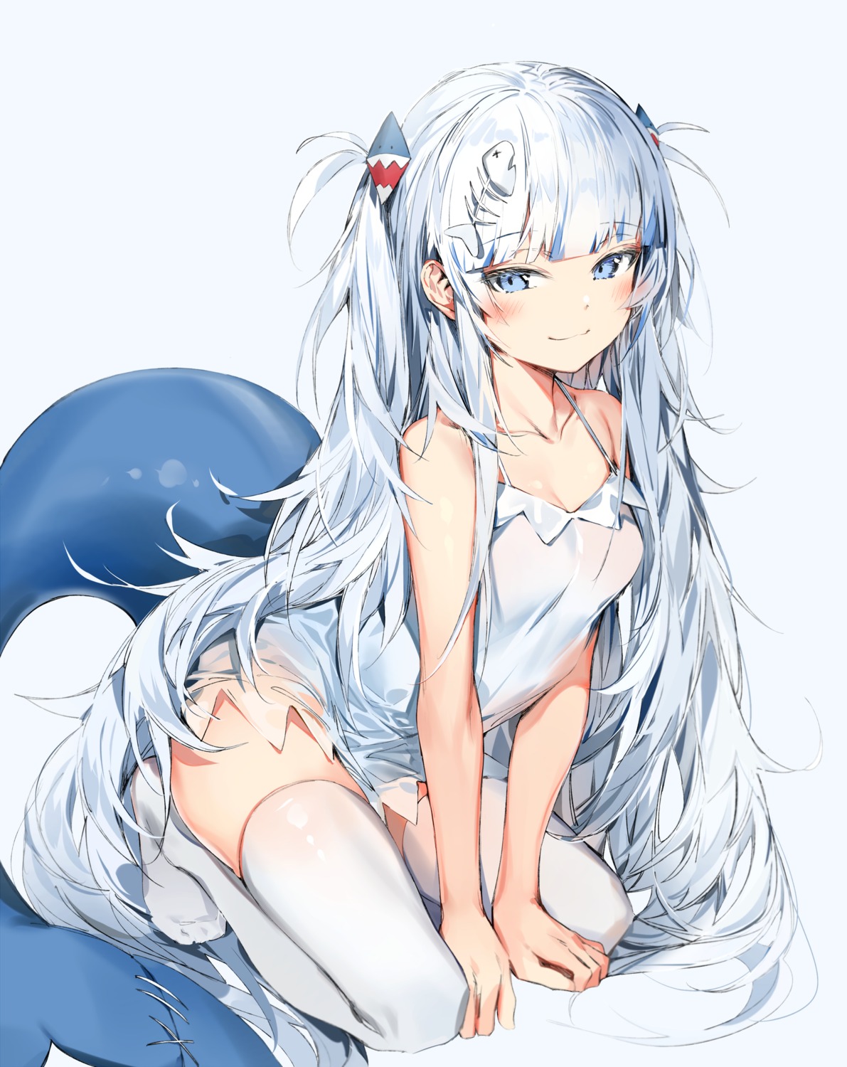 dress gawr_gura hololive hololive_english see_through silver_(chenwen) summer_dress tail thighhighs
