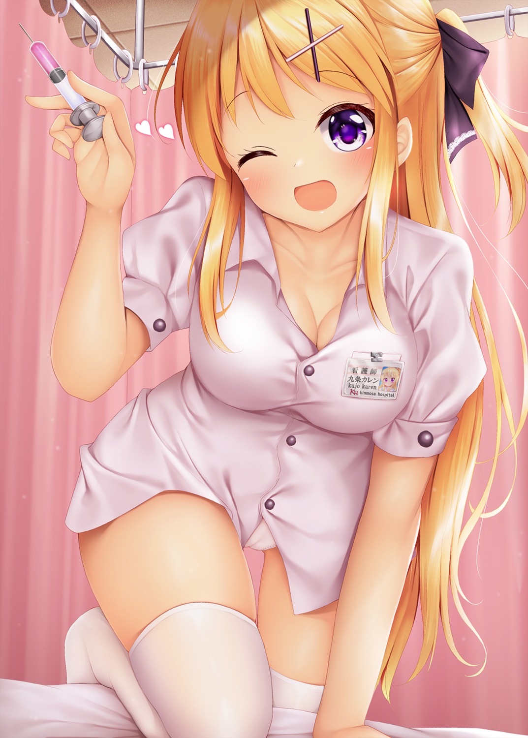 cameltoe cleavage kin'iro_mosaic kujou_karen minato_ojitan nurse pantsu thighhighs