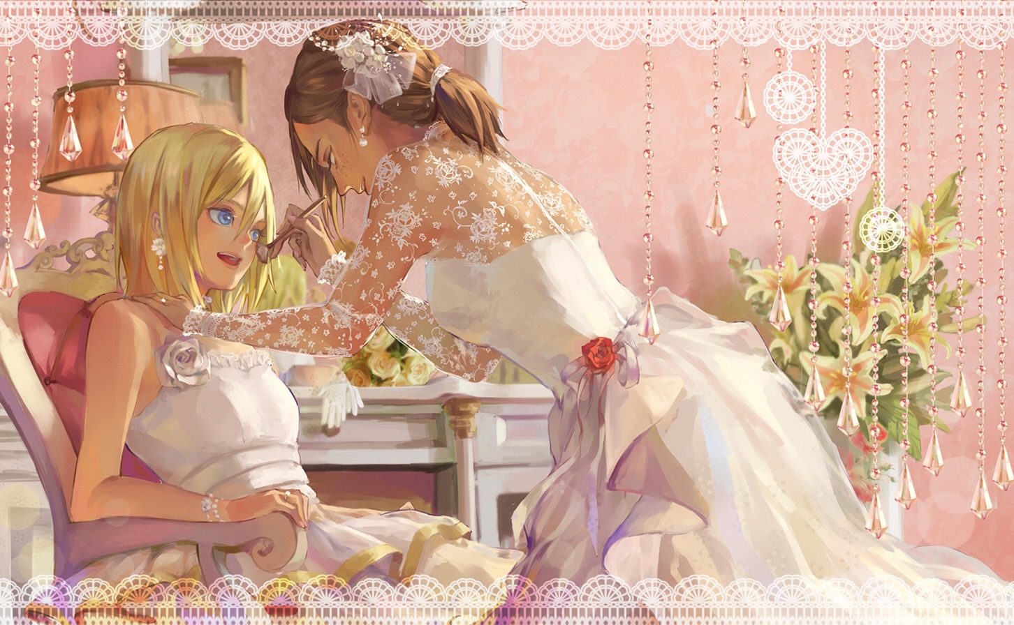 christa_lenz dress shingeki_no_kyojin wedding_dress ymir_(shingeki_no_kyojin) yuri yuukaku