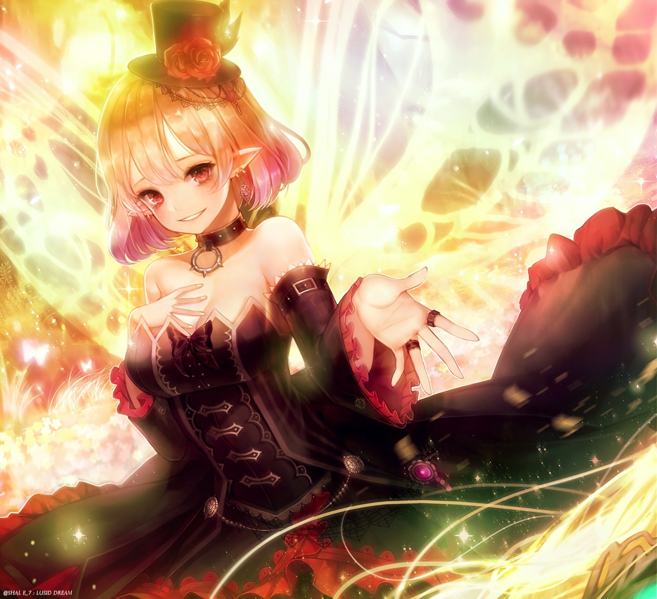 cleavage dress gothic_lolita lolita_fashion lucid maplestory pointy_ears shale wings