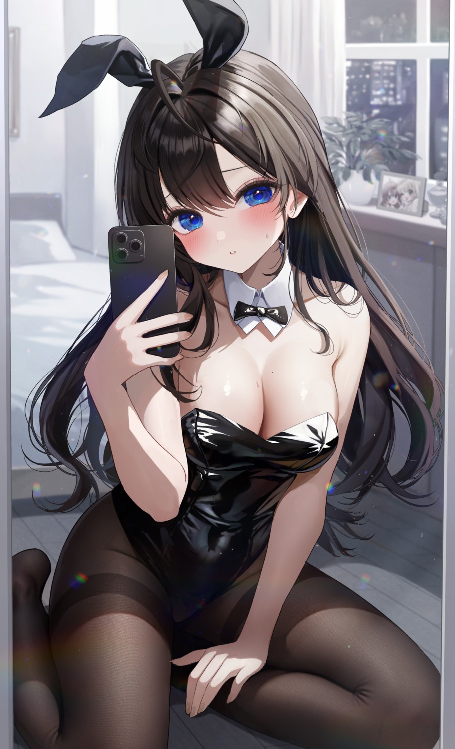 animal_ears bunny_ears bunny_girl ichinose_shiki kudou_eru no_bra pantyhose selfie the_idolm@ster the_idolm@ster_cinderella_girls