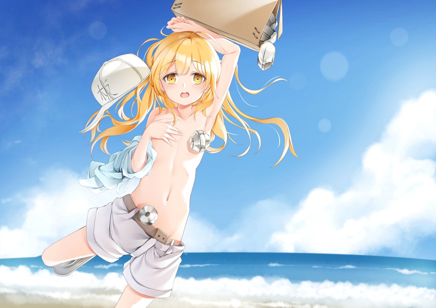 an-telin breast_hold hataraku_saibou loli platelet_(hataraku_saibou) topless wardrobe_malfunction