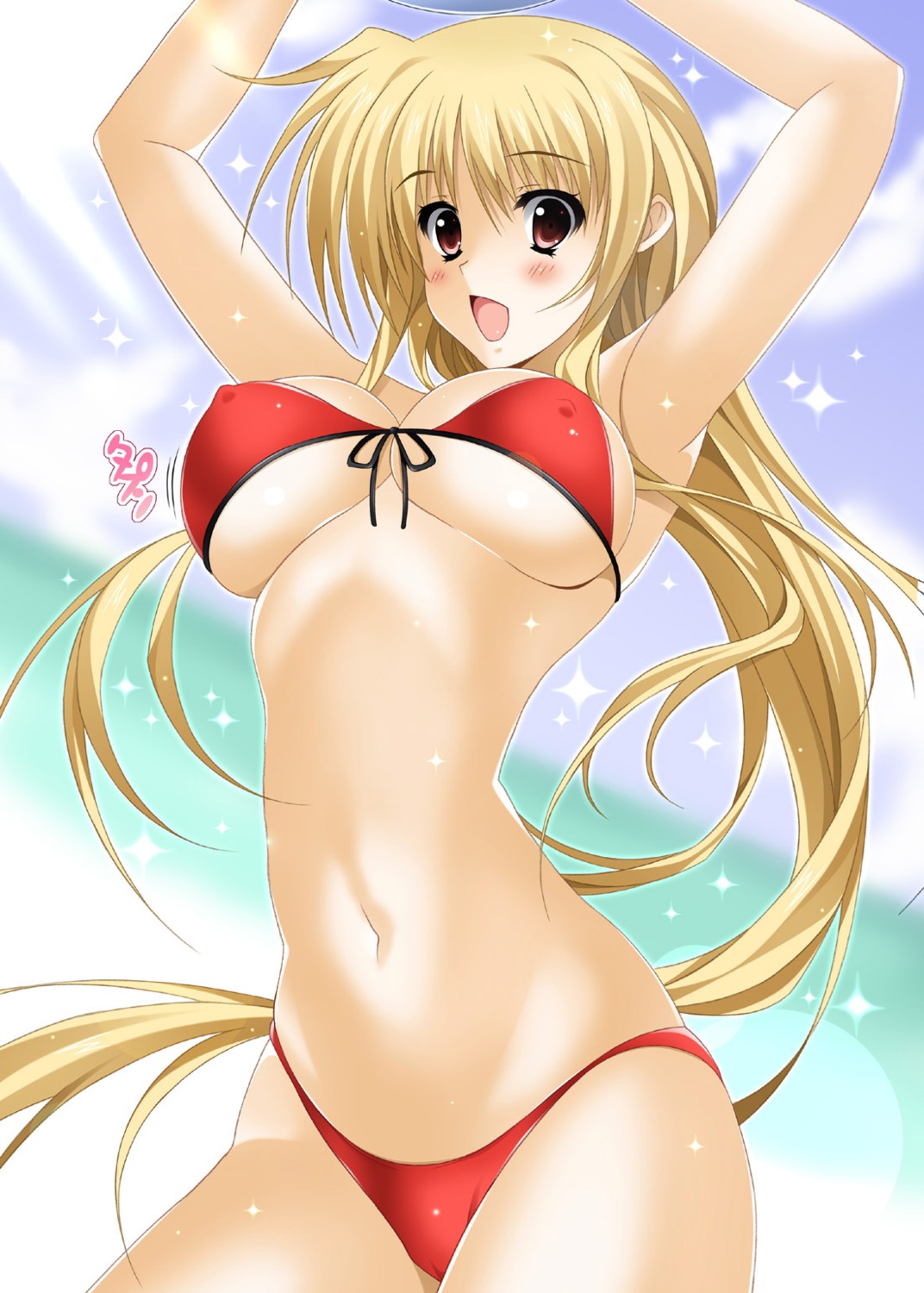 bikini erect_nipples fate_testarossa mahou_shoujo_lyrical_nanoha mahou_shoujo_lyrical_nanoha_strikers oda_kenichi swimsuits underboob