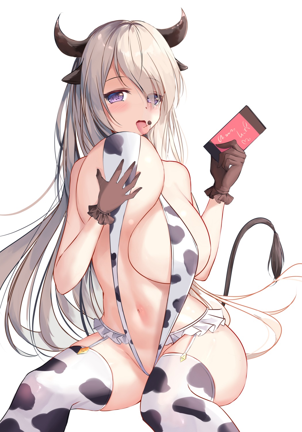 animal_ears breast_hold dongyue_sakura horns sling_bikini stockings swimsuits tail thighhighs