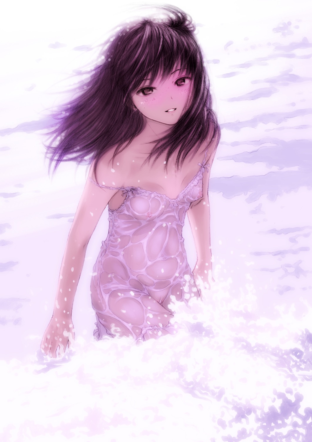 dress loli nipples no_bra nopan pussy see_through summer_dress wet wet_clothes yuuji