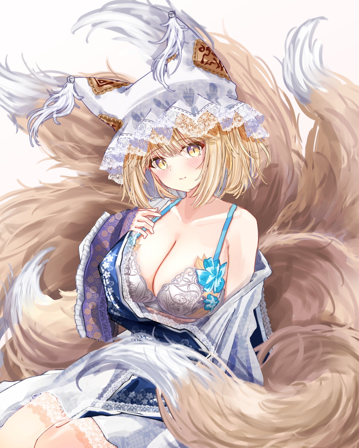 animal_ears bra kitsune open_shirt sarasadou_dan see_through tail touhou yakumo_ran