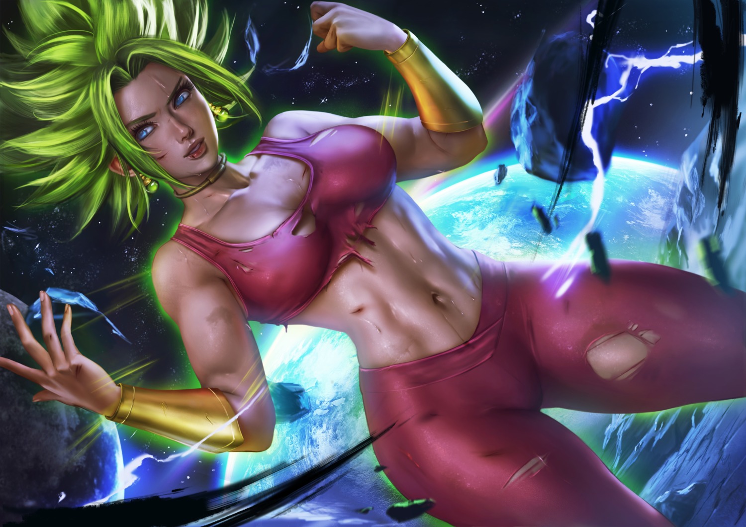 blood dragon_ball kefla logan_cure no_bra torn_clothes wet