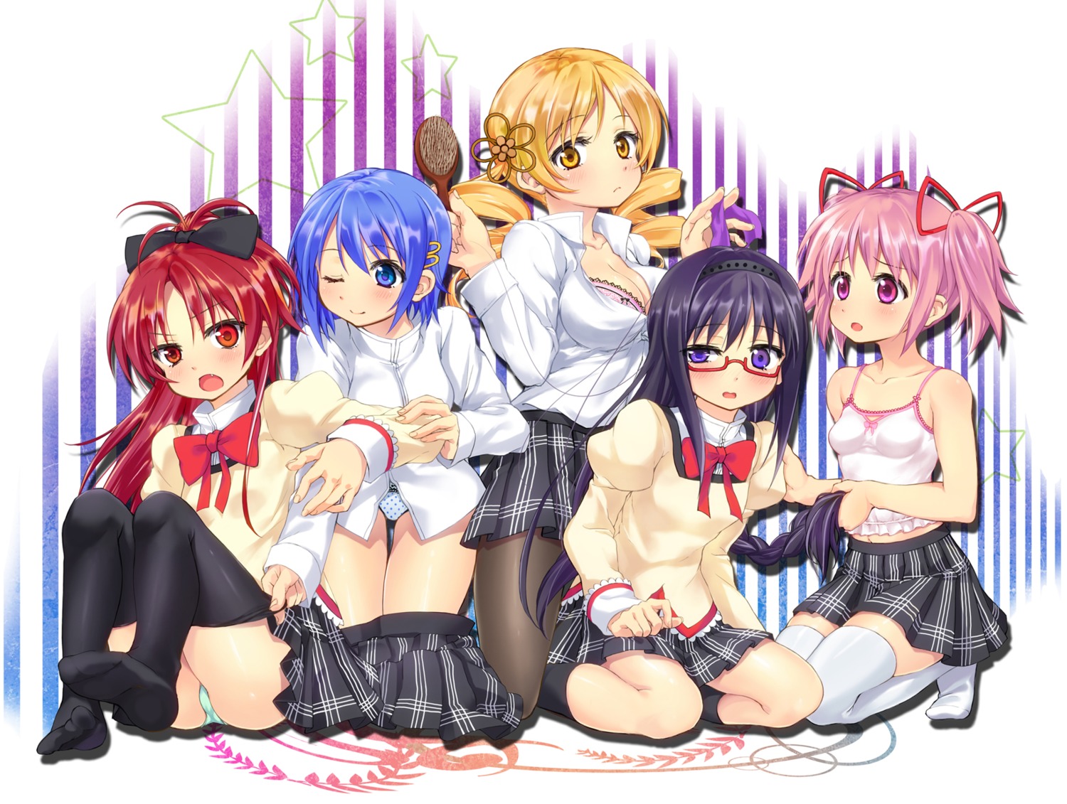 akemi_homura bra kaname_madoka lingerie miki_sayaka pantsu pantyhose puella_magi_madoka_magica sakura_kyouko thighhighs tomoe_mami tsujigiri