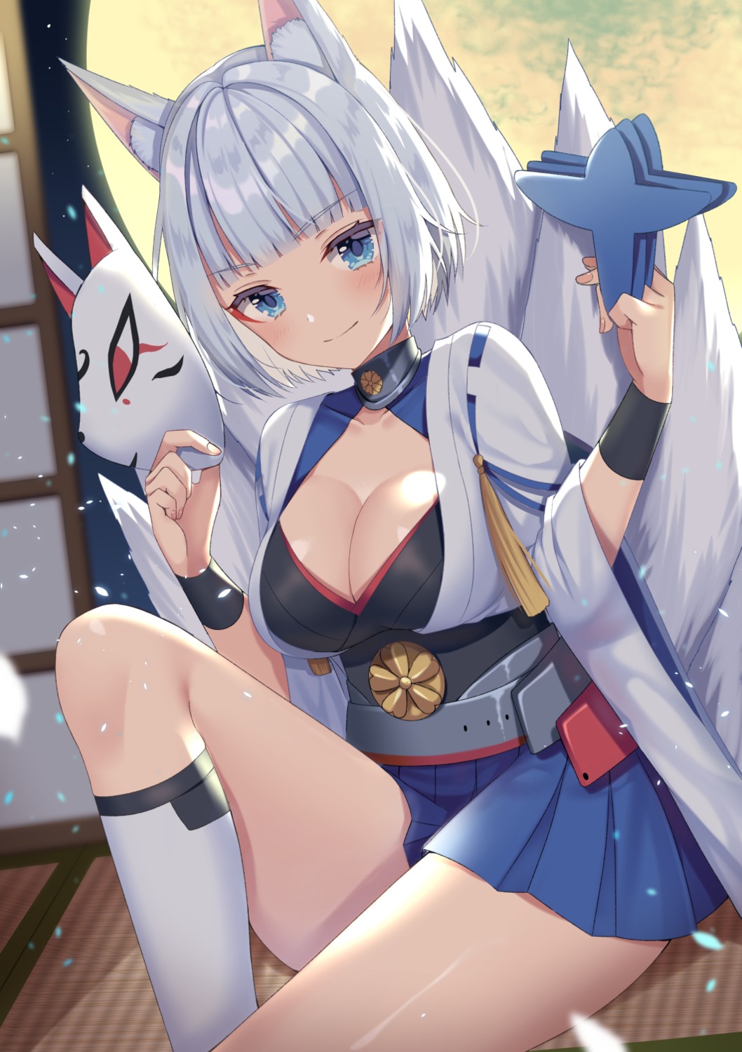 animal_ears azur_lane cleavage izumo_neru japanese_clothes kaga_(azur_lane) kitsune tail