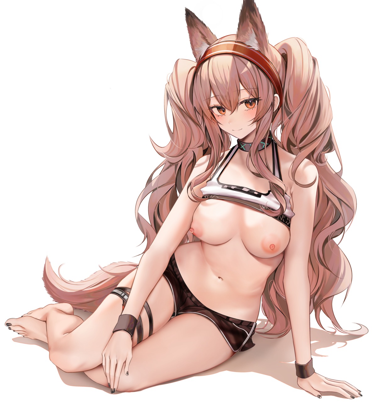 angelina_(arknights) animal_ears arknights bra breasts garter nipples ru_zhai tail