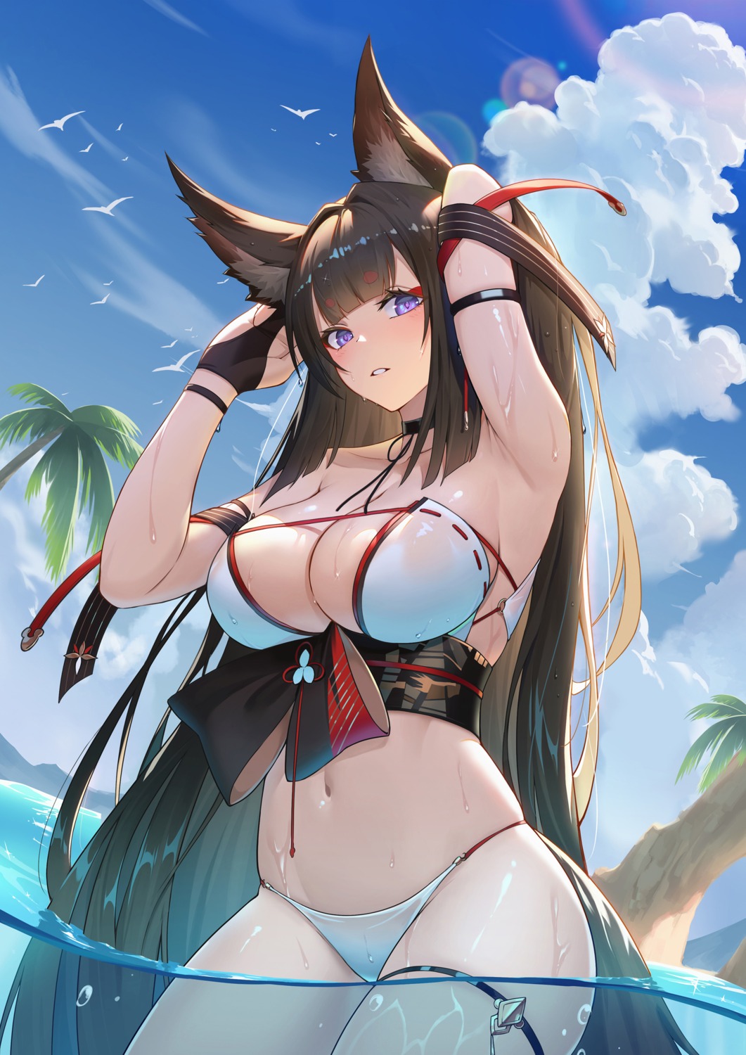 amagi_(azur_lane) animal_ears azur_lane bikini garter kitsune swimsuits tail wet yun_(user367624)