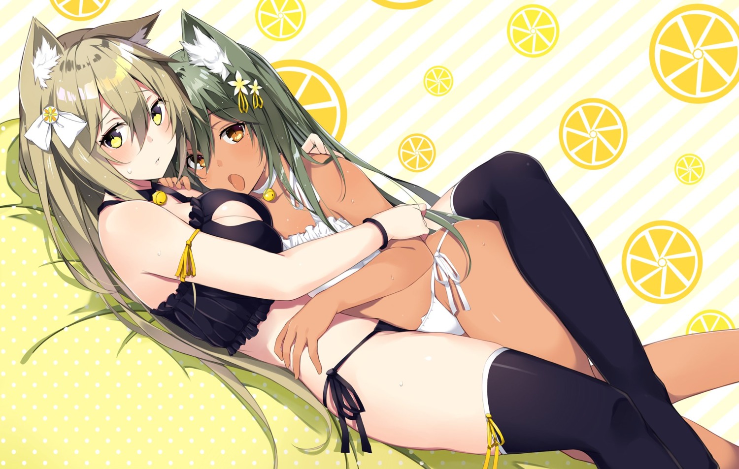 animal_ears bra cleavage kurebayashi_noe nekomimi pantsu string_panties thighhighs