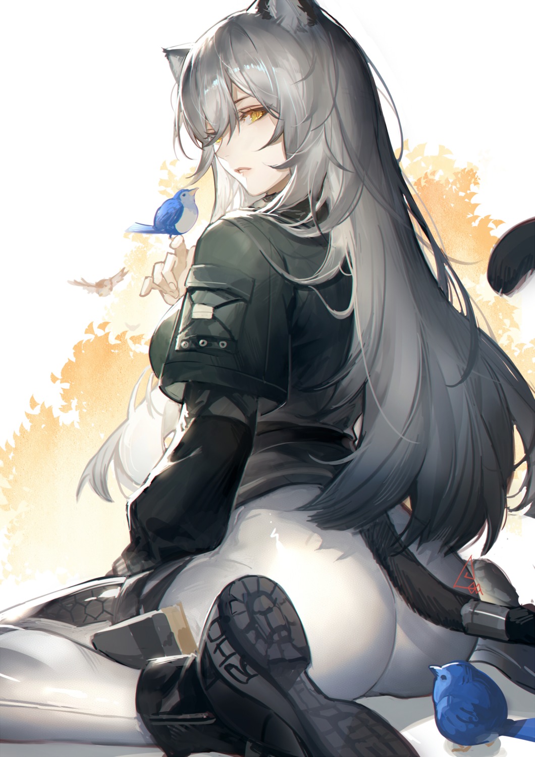 animal_ears arknights ass schwarz_(arknights) spade-m tail