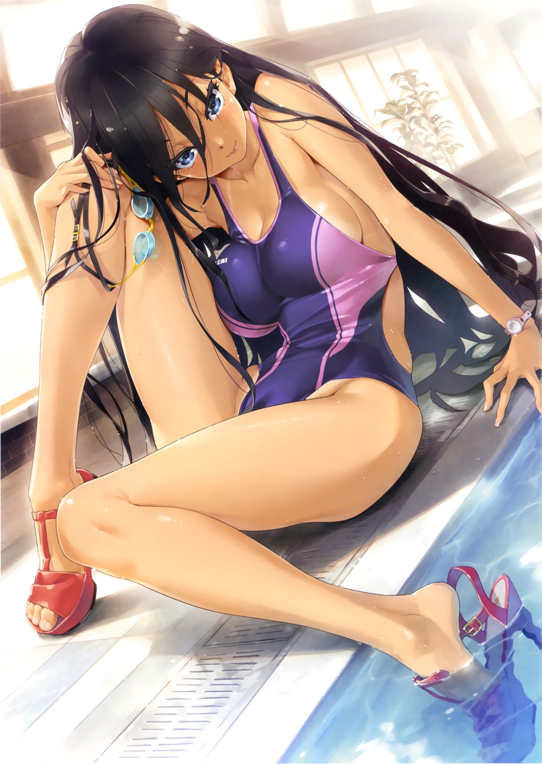 happoubi_jin heels swimsuits tan_lines toranoana wet