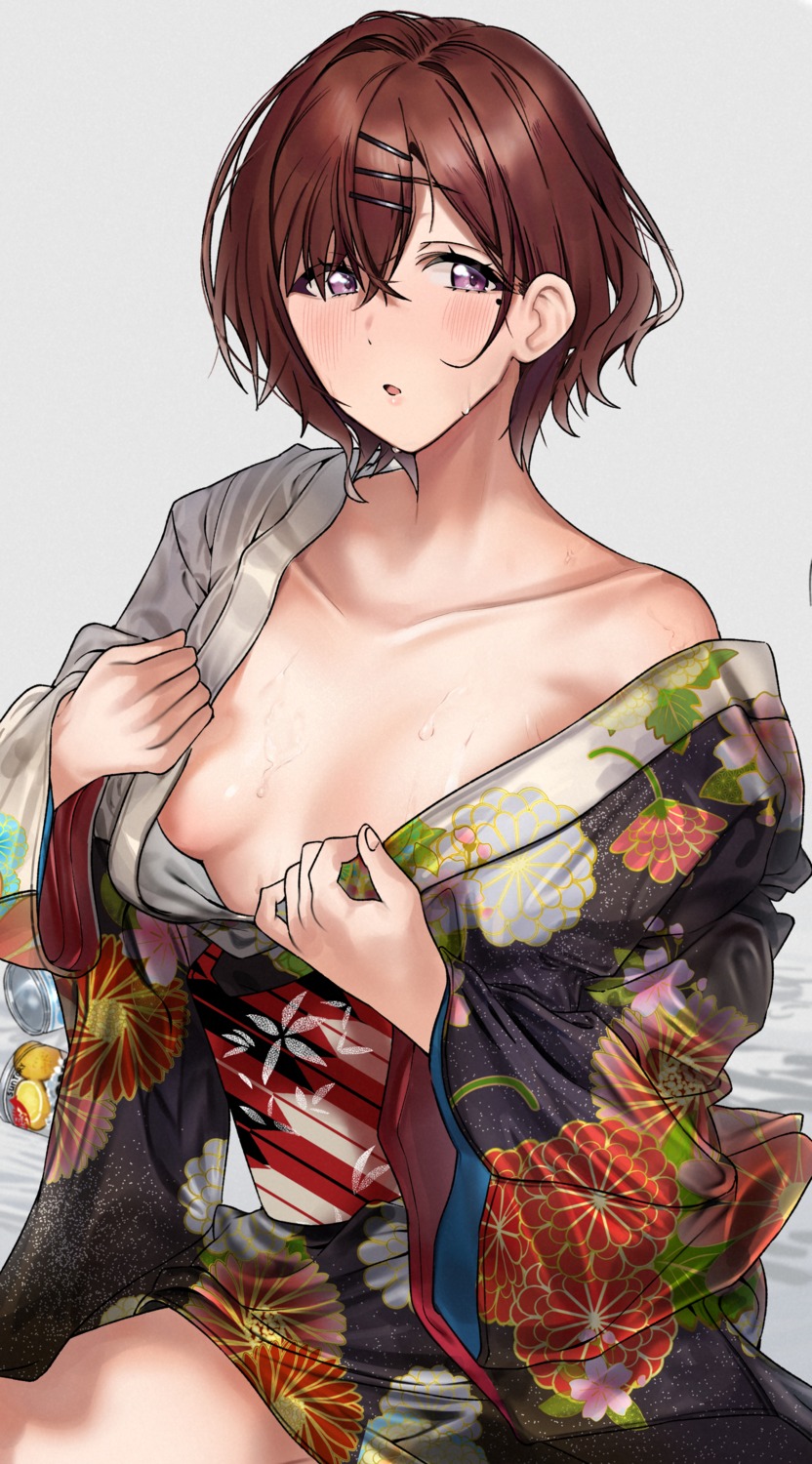 higuchi_madoka japanese_clothes no_bra open_shirt pol_winner the_idolm@ster the_idolm@ster_shiny_colors undressing