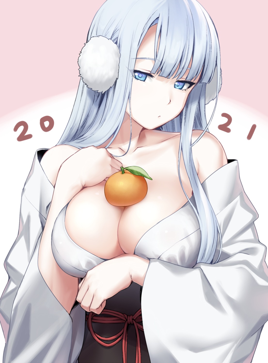 breast_hold japanese_clothes no_bra open_shirt yagi_(ningen)