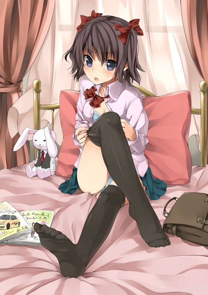 bra open_shirt pantsu thighhighs unasaka undressing