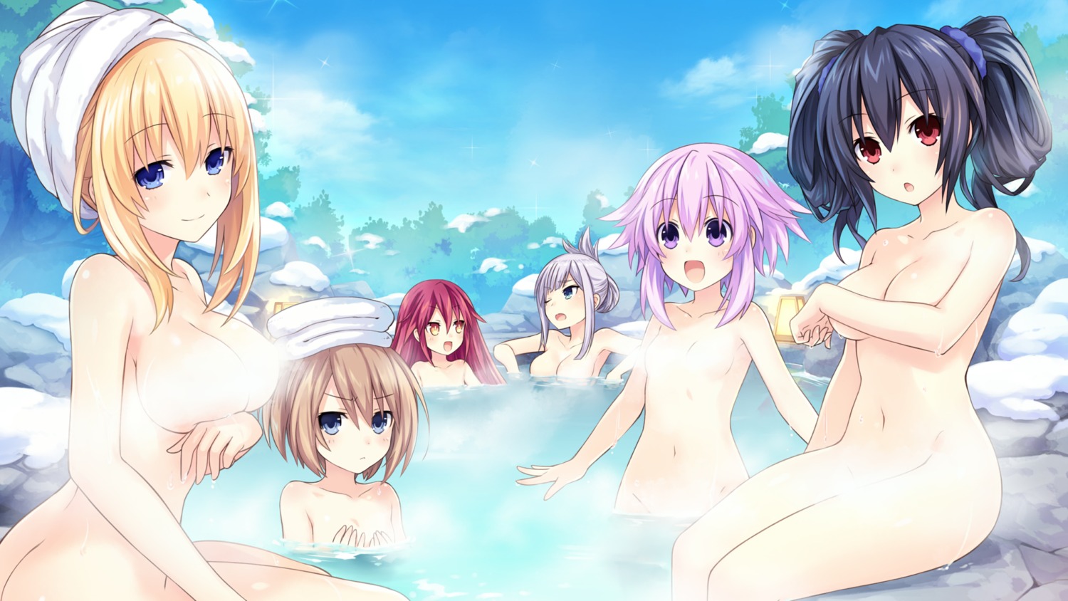 bathing blanc breast_hold censored choujigen_game_neptune chrom firin game_cg naked neptune noire onsen tsunako vert wet yuusha_neptune_sekai_yo_uchuu_yo_katsumoku_seyo!!_ultimate_rpg_sengen!!