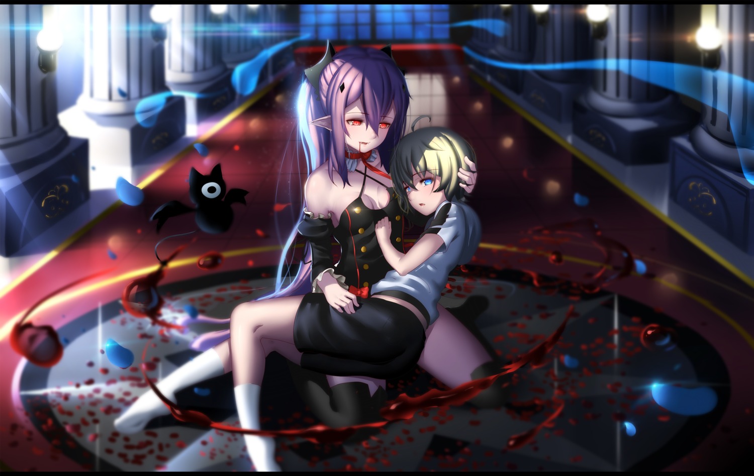 blood cleavage hk_(hk) horns hyakuya_mikaela krul_tepes owari_no_seraph pointy_ears thighhighs