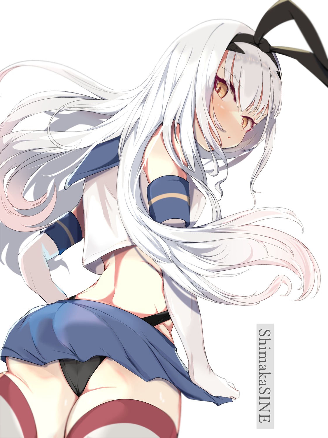 ass cosplay fairy_knight_lancelot_(fate) fate/grand_order kantai_collection kawa_mura pantsu seifuku shimakaze_(kancolle) skirt_lift thighhighs thong