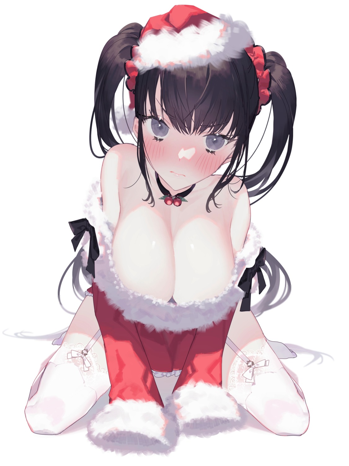 christmas naomasap no_bra open_shirt stockings thighhighs