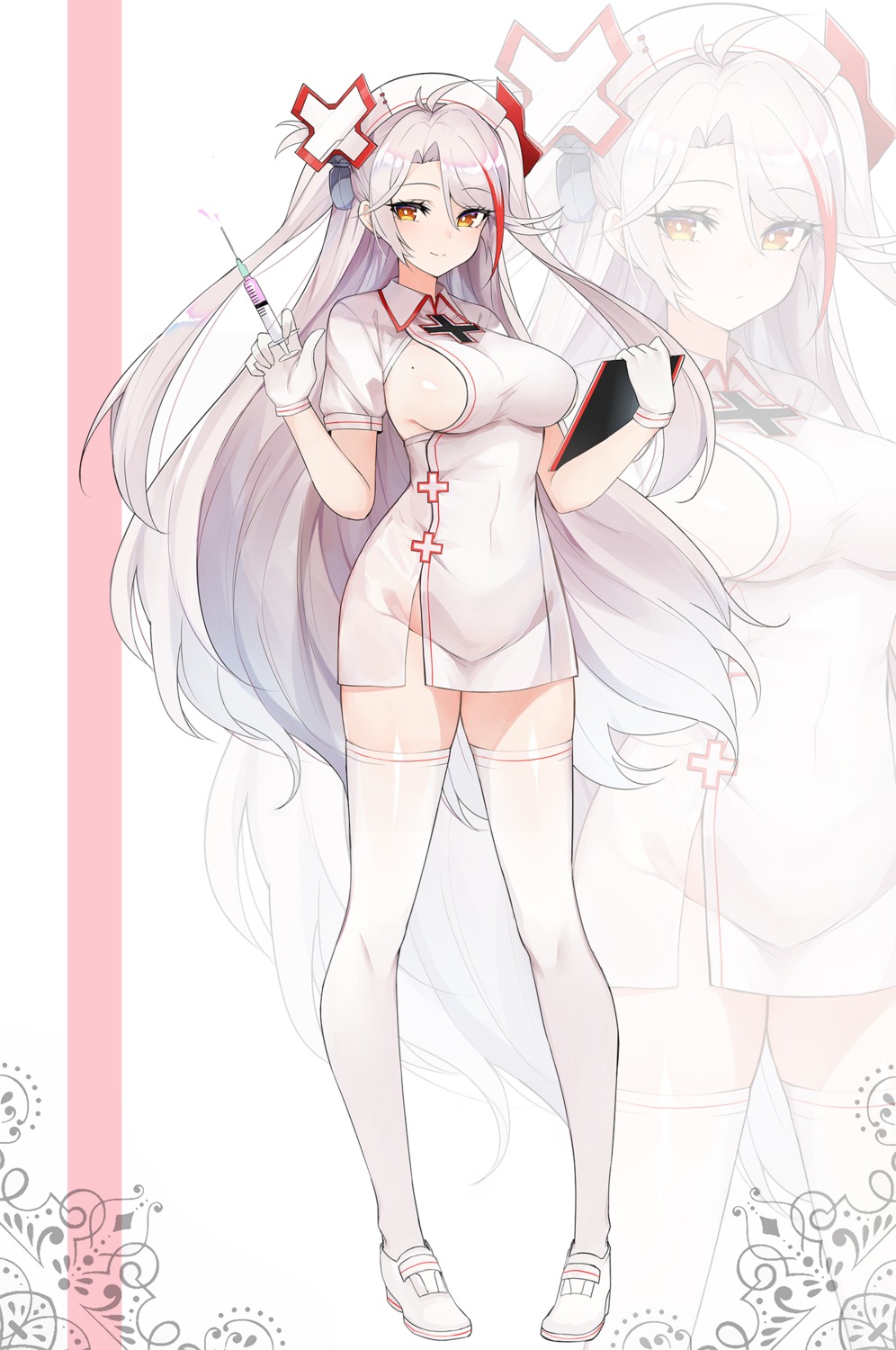 azur_lane luse_maonang no_bra nopan nurse prinz_eugen_(azur_lane) thighhighs