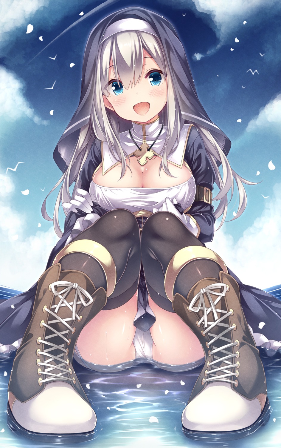 cameltoe nun pantsu ryo_(botsugo) skirt_lift thighhighs wet