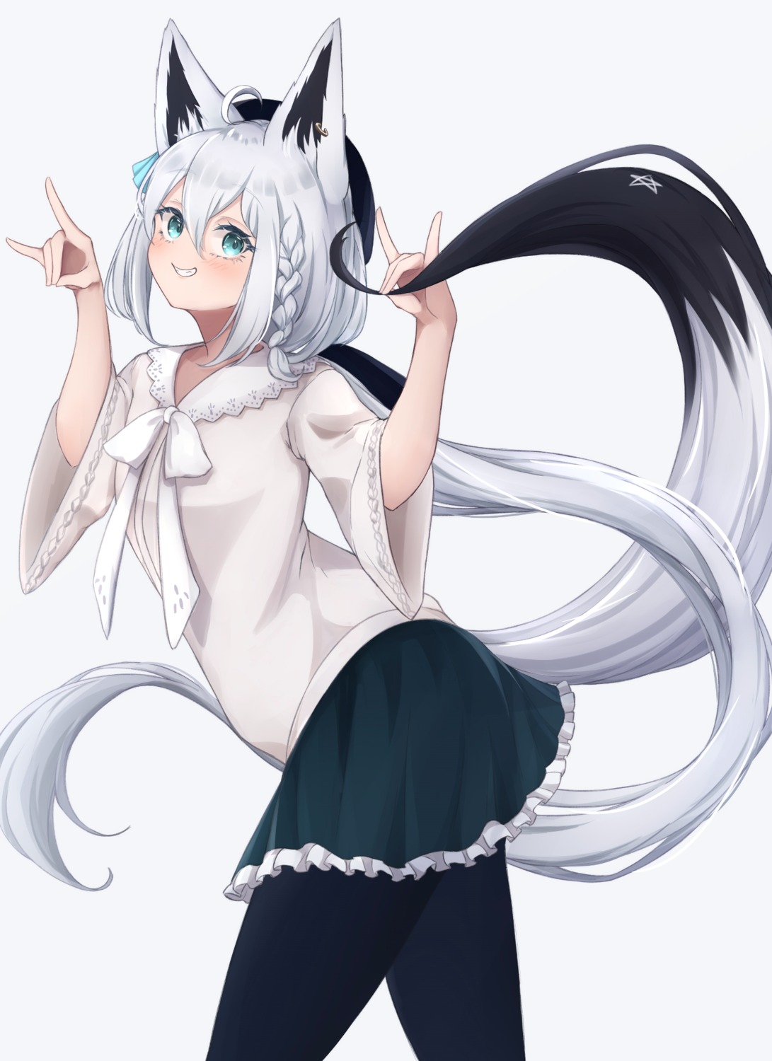 animal_ears higashigure hololive hololive_gamers kitsune pantyhose shirakami_fubuki skirt_lift tail