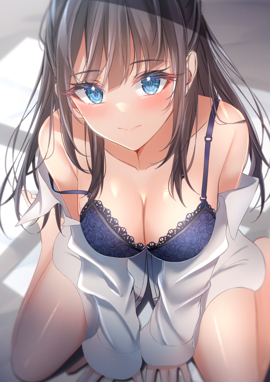 bra dress_shirt kunimine_yuzuki open_shirt wardrobe_malfunction