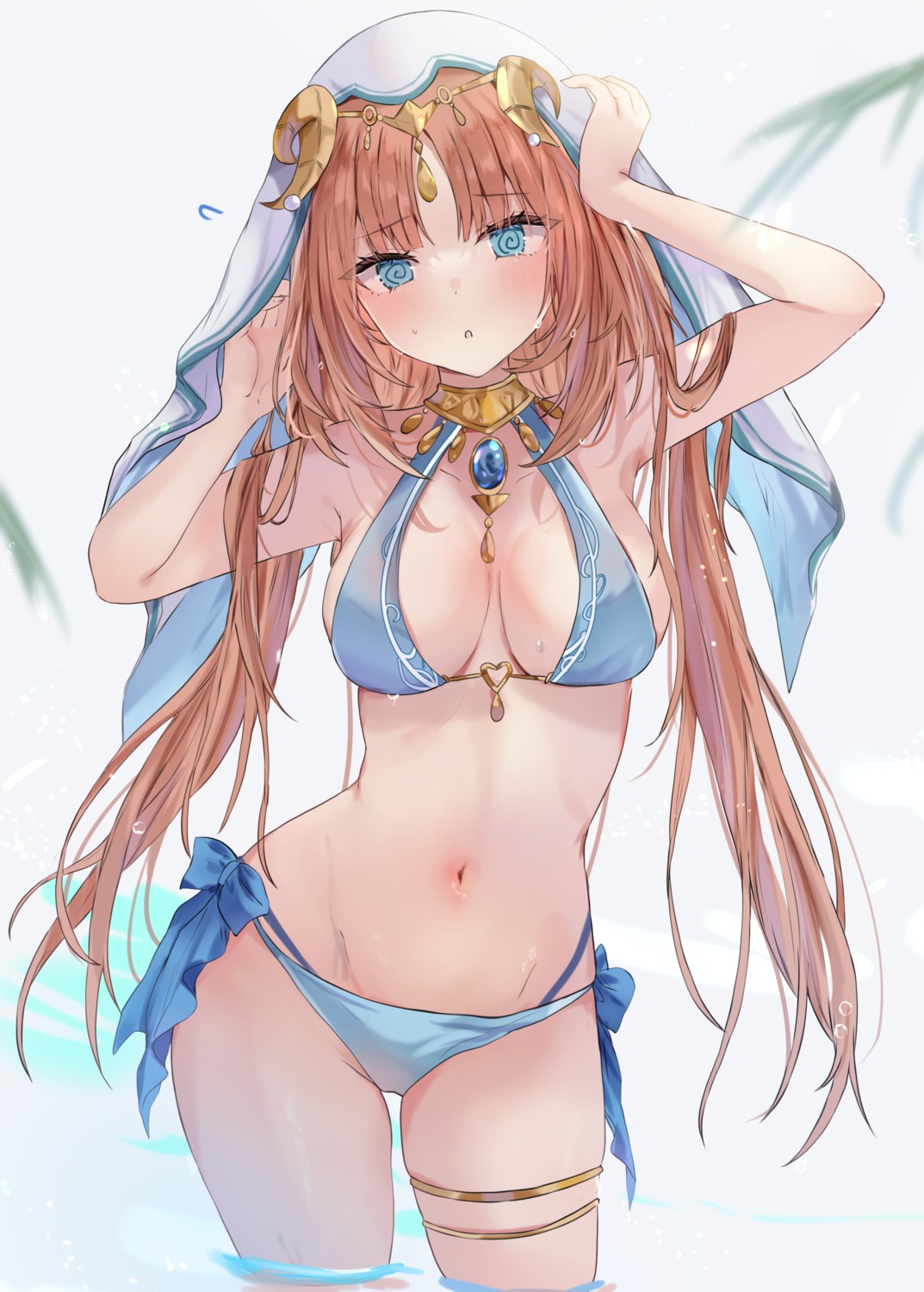 bikini garter genshin_impact horns maruro nilou swimsuits wet